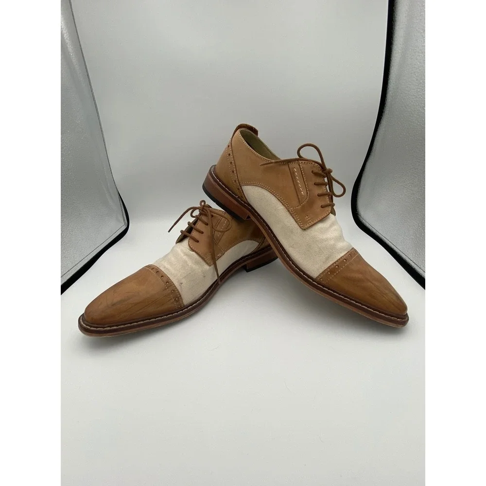 Giorgio Brutini Men's 250504 Oxford Dress Shoes Tan & Canvas Cap Toe Size 10M‎